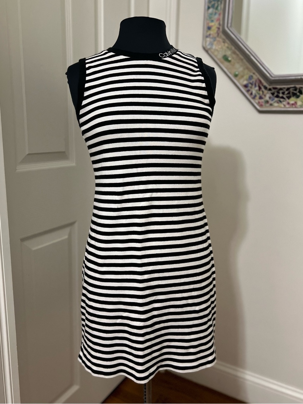 Calvin Klein Black and White Stripes Sleeveless Dress